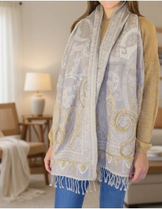 Pashmina Beige-gris Lana...
