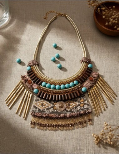 Collar Corto Con Canutillos Y Piedras...