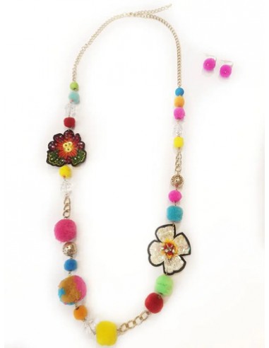 Collar Pompones Multicolor Con Aros...