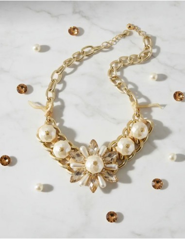 Collar Corto Cadena Flor Con Cristal...
