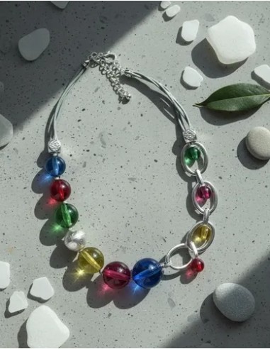 Collar Corto Simil Perlas Multicolor...