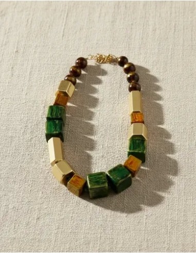 Collar Corto Cubos Verdes Dorados...