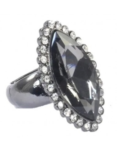 Anillo Rombo Strass Extensible Negro Tu
