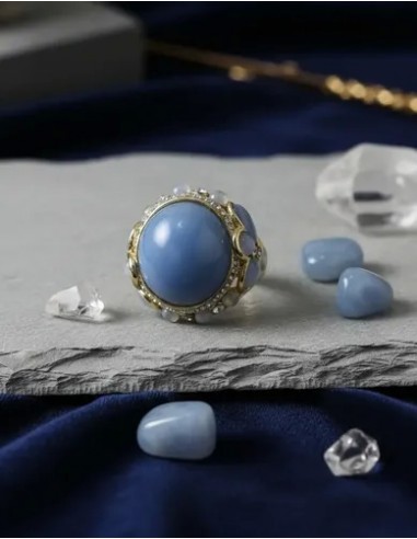 Anillo Piedras  Azul Cabullon Con...