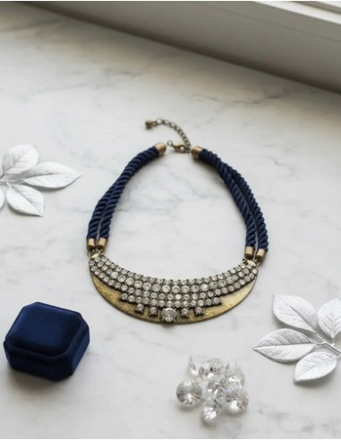 Collar Corto Medialuna C/strass Azul...