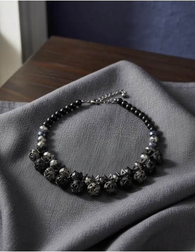 Collar Corto Cuentas Cristal Y Metal...