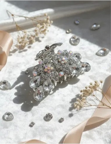 Broche Metal Plateado Florcitas Con...