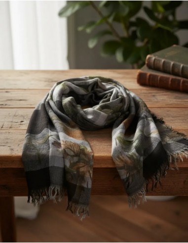 Pashmina Negra Ancha Floreada...