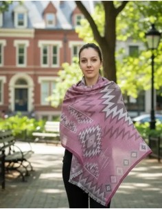 Pashmina Rombos Gris-rosa...