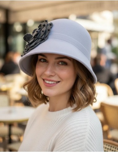 Sombrero Cloche Gris Flor Grande...